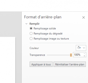 Capture d'écran de l'option Remplissage Solide du Format d'arrière-plan